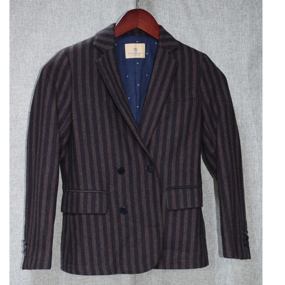 Scotch & Soda Striped Wool Double Breasted Blazer Jacket Size 38